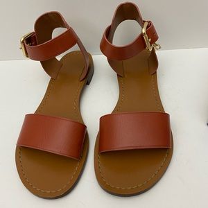 Coach 💗ankle strap terracotta leather flat sandals women’s size 5